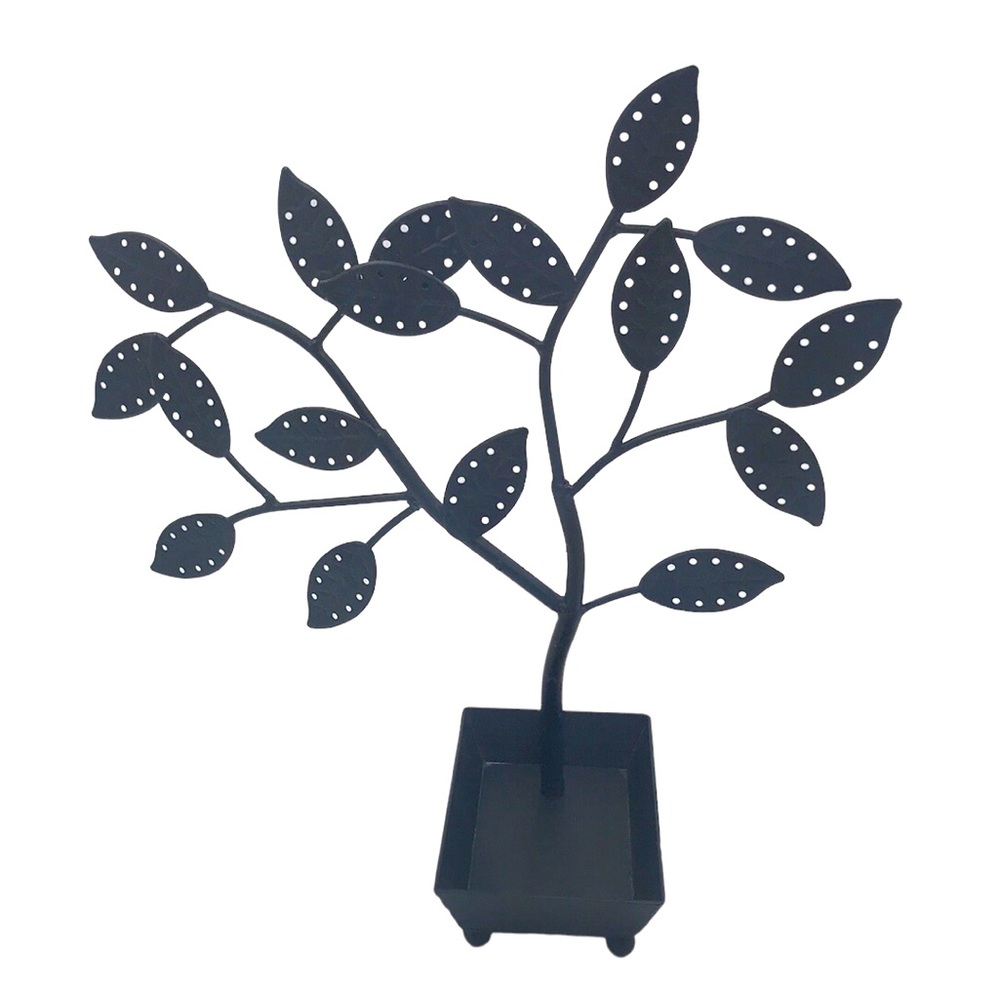 MyGift Black Metal Jewelry Tree, Earring Stand, Necklace Bracelet Ring Tray